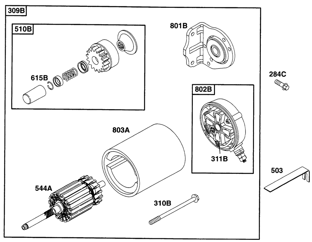 Electric Starter 1 Diagram and Parts List for 290447-1147-XX  Briggs and Stratton Engine